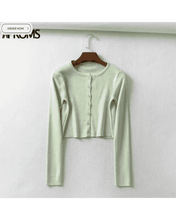 Load image into Gallery viewer, Korean Style O-neck Short Knitted Sweaters Women Thin Cardigan Fashion Short Sleeve Sun Protection Crop Top Ropa Mujer
