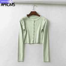 Load image into Gallery viewer, Aproms Candy Color Ribbed Knitted Cardigan Women Autumn Winter Long Sleeve Basic Cropped Sweaters Female Casual Short Jumper Top