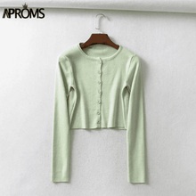 Load image into Gallery viewer, Aproms Candy Color Ribbed Knitted Cardigan Women Autumn Winter Long Sleeve Basic Cropped Sweaters Female Casual Short Jumper Top