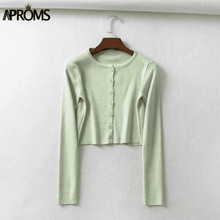 Load image into Gallery viewer, Aproms Candy Color Ribbed Knitted Cardigan Women Autumn Winter Long Sleeve Basic Cropped Sweaters Female Casual Short Jumper Top