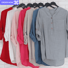 Load image into Gallery viewer, Womens Cotton Linen Stand Collar Shirt Tops Plus Size 5XL White Solid Pocket Womens Shirts 2020 Summer Spring Loose Top Female