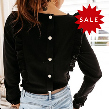 Load image into Gallery viewer, Women Ruffles White Back Buttons OL Blouse O-Neck Long Sleeve Solid Tops Female 2020 Spring Autumn Fashion Casual Blouses Ladies
