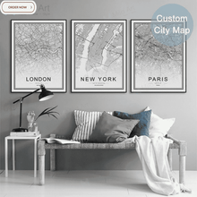 Load image into Gallery viewer, Black White Custom World City Map Paris London New York Posters Nordic Living Room Wall Art Pictures Home Decor Canvas Paintings