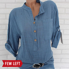 Load image into Gallery viewer, Womens Cotton Linen Stand Collar Shirt Tops Plus Size 5XL White Solid Pocket Womens Shirts 2020 Summer Spring Loose Top Female