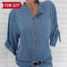 Load image into Gallery viewer, Womens Cotton Linen Stand Collar Shirt Tops Plus Size 5XL White Solid Pocket Womens Shirts 2020 Summer Spring Loose Top Female