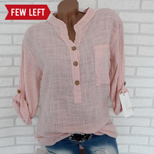 Load image into Gallery viewer, Womens Cotton Linen Stand Collar Shirt Tops Plus Size 5XL White Solid Pocket Womens Shirts 2020 Summer Spring Loose Top Female