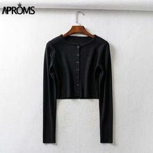 Load image into Gallery viewer, Aproms Candy Color Ribbed Knitted Cardigan Women Autumn Winter Long Sleeve Basic Cropped Sweaters Female Casual Short Jumper Top