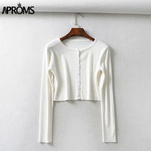 Load image into Gallery viewer, Aproms Candy Color Ribbed Knitted Cardigan Women Autumn Winter Long Sleeve Basic Cropped Sweaters Female Casual Short Jumper Top