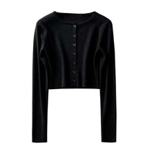 Load image into Gallery viewer, Korean Style O-neck Short Knitted Sweaters Women Thin Cardigan Fashion Short Sleeve Sun Protection Crop Top Ropa Mujer