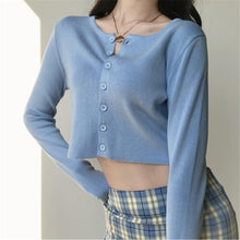 Load image into Gallery viewer, Korean Style O-neck Short Knitted Sweaters Women Thin Cardigan Fashion Short Sleeve Sun Protection Crop Top Ropa Mujer