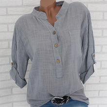 Load image into Gallery viewer, Womens Cotton Linen Stand Collar Shirt Tops Plus Size 5XL White Solid Pocket Womens Shirts 2020 Summer Spring Loose Top Female
