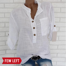 Load image into Gallery viewer, Womens Cotton Linen Stand Collar Shirt Tops Plus Size 5XL White Solid Pocket Womens Shirts 2020 Summer Spring Loose Top Female
