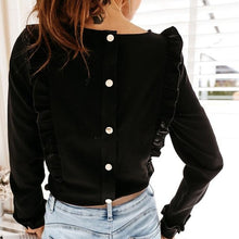 Load image into Gallery viewer, Women Ruffles White Back Buttons OL Blouse O-Neck Long Sleeve Solid Tops Female 2020 Spring Autumn Fashion Casual Blouses Ladies
