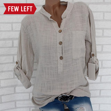 Load image into Gallery viewer, Womens Cotton Linen Stand Collar Shirt Tops Plus Size 5XL White Solid Pocket Womens Shirts 2020 Summer Spring Loose Top Female
