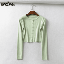 Load image into Gallery viewer, Aproms Candy Color Ribbed Knitted Cardigan Women Autumn Winter Long Sleeve Basic Cropped Sweaters Female Casual Short Jumper Top
