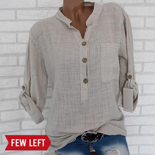 Load image into Gallery viewer, Womens Cotton Linen Stand Collar Shirt Tops Plus Size 5XL White Solid Pocket Womens Shirts 2020 Summer Spring Loose Top Female
