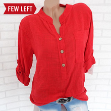 Load image into Gallery viewer, Womens Cotton Linen Stand Collar Shirt Tops Plus Size 5XL White Solid Pocket Womens Shirts 2020 Summer Spring Loose Top Female
