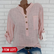 Load image into Gallery viewer, Womens Cotton Linen Stand Collar Shirt Tops Plus Size 5XL White Solid Pocket Womens Shirts 2020 Summer Spring Loose Top Female
