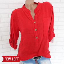 Load image into Gallery viewer, Womens Cotton Linen Stand Collar Shirt Tops Plus Size 5XL White Solid Pocket Womens Shirts 2020 Summer Spring Loose Top Female
