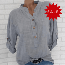 Load image into Gallery viewer, Womens Cotton Linen Stand Collar Shirt Tops Plus Size 5XL White Solid Pocket Womens Shirts 2020 Summer Spring Loose Top Female
