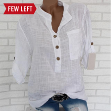 Load image into Gallery viewer, Womens Cotton Linen Stand Collar Shirt Tops Plus Size 5XL White Solid Pocket Womens Shirts 2020 Summer Spring Loose Top Female
