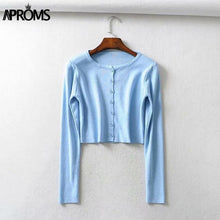 Load image into Gallery viewer, Aproms Candy Color Ribbed Knitted Cardigan Women Autumn Winter Long Sleeve Basic Cropped Sweaters Female Casual Short Jumper Top
