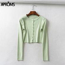 Load image into Gallery viewer, Aproms Candy Color Ribbed Knitted Cardigan Women Autumn Winter Long Sleeve Basic Cropped Sweaters Female Casual Short Jumper Top
