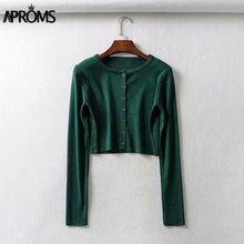 Load image into Gallery viewer, Aproms Candy Color Ribbed Knitted Cardigan Women Autumn Winter Long Sleeve Basic Cropped Sweaters Female Casual Short Jumper Top
